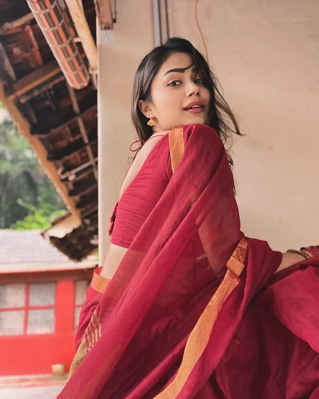 Tollywood Actress Payal Radhakrishna Stills in Maroon Saree